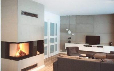 Fireplace and cement wall decoration